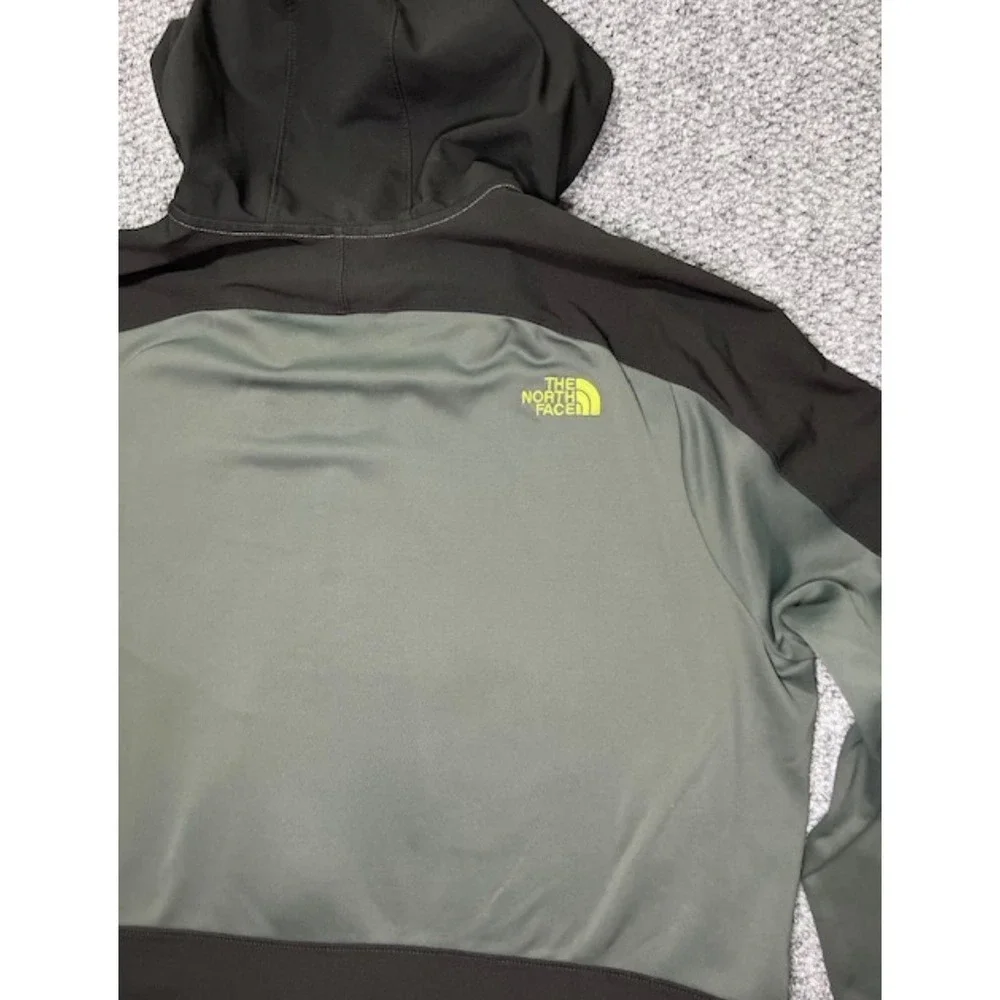 The North Face Gray Black Zip Stand-Up Collar Hooded Jacket Logo Men's Mid-Leng…